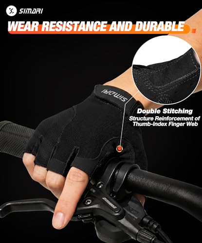 SIMARI Gel Pad Cycling Gloves with Cushion/Grip/Breathable, Workout Bike Gloves for Men Women Biking, Mountain Biking, Fitness, Gym Exercise, Weight Lifting Training, Yoga, Pilates (Black, M) - Thumbnail 5