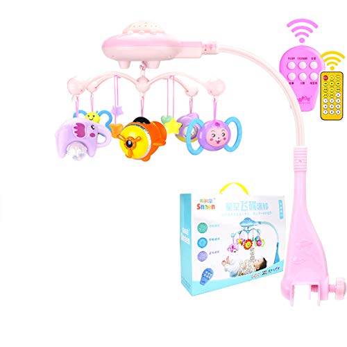 AIBAB Mobiles Gypsophila Musical Rotation Projection Bed Bell Baby Puzzle Early Education Toy Baby Music Bed Mobile Remote Control Mobilize Your Child's Curiosity 0-3 Years Old Pink