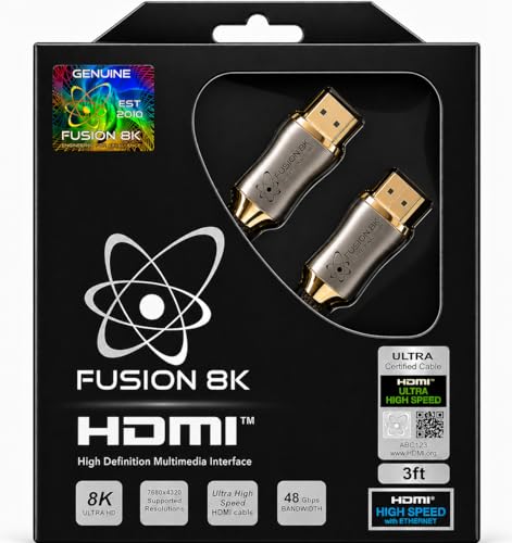 Fusion8K Certified HDMI 2.1 Cable 48Gbps 3ft - 10K 8K@60Hz 4K@120Hz 144Hz | eARC HDR10 Dolby Vision HDCP 2.3 | Braided Cord for PS5, Xbox Series X, Apple TV 4K, Roku, OLED TV