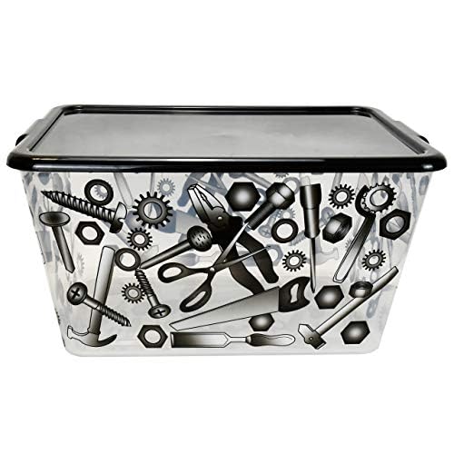 Image of SIMPLYKLEEN Clear Storage Organizer Bins with Lids - 4PC 14.5G /58-Quart Heavy-Duty Container Boxes Stackable and Nestable Printed Storage Bins Plastic Large Storage Totes for Home, Office Organization