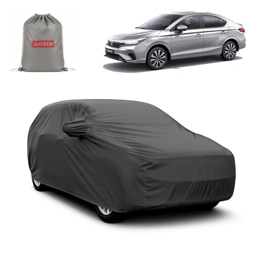 Image of AOSIS 'Waterproof' Car Cover Compatible with Honda City Sport /V /VX /ZX /Ehew /5th Gen 300 GSM Uly Coated Thick Fabric 4X4, Adjustable Belt Buckle, Elastic Grip