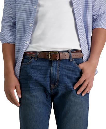 Tommy Hilfiger Men's Casual Belt, Tan/Navy/Red, 343