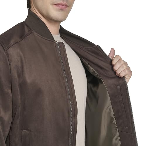 Image of Cole Haan Men's Rib Knit Collar Fully Lined Faux Suede Jacket