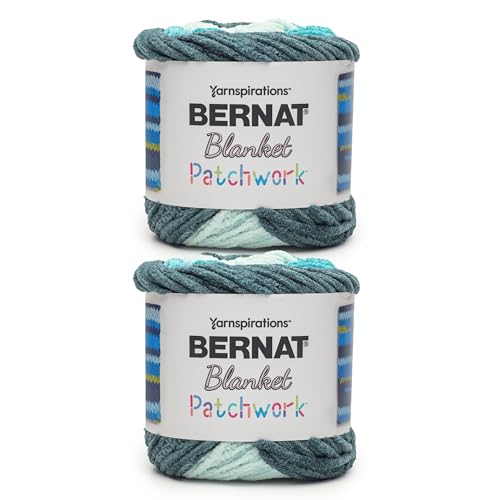 Image of Bernat Blanket Patchwork Yarn for Crocheting Soft, Teal Dream, 2-Pack | #6 Super Bulky Yarn, 100% Polyester, Soft Crochet Yarn for Blankets, Knitting & DIY Crafts, 220yds, 300g /10.5oz per skein