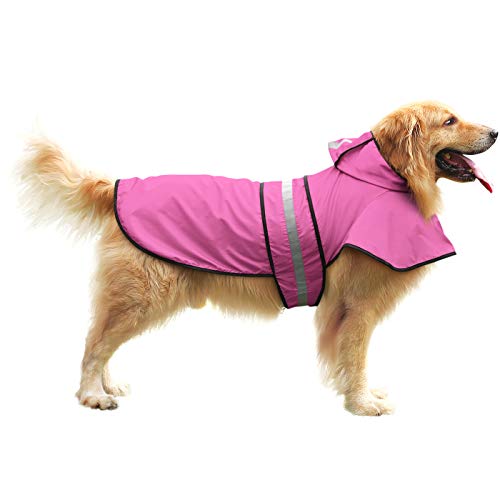 image for HDE Dog Raincoat Jacket Reflective Adjustable Hooded Pet Poncho Rain C