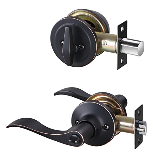 Aititan - Exterior Door Lock Set With Deadbolt - Heavy Duty Door Handles Oil Rubbed Bronze And Single Cylinder Deadbolt For Entrance, Front Door And Office #TOP1