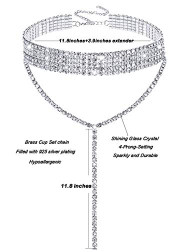 Rhinestone Choker Necklaces Silver Sparkly Diamond Choker Crystal Necklace for Women 6