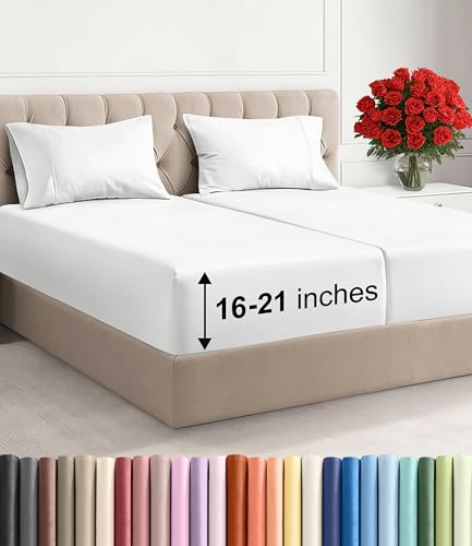Image of Extra Deep Pocket Split King Size Sheet Set - 5 Piece Breathable & Cooling Bed Sheets - Hotel Luxury Bedding with 16 to 21 inch Extra Deep Pockets - Soft, Fade & Wrinkle Resistant - Oeko-Tex - White