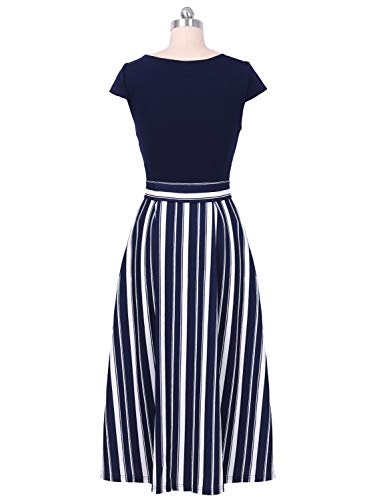 VFSHOW Womens Elegant Patchwork Pockets Belted Pleated Work Office Business Casual Party A-Line Midi Dress - Image 6