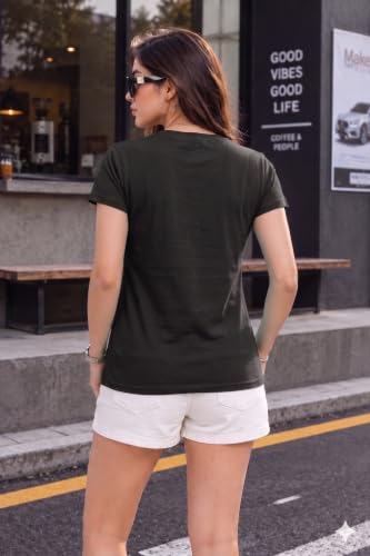 Image of Preneum Women's Graphic Printed T-Shirt, Round Neck Half Sleeve Casual Slim Fit Cotton Blend Tee, College, Office & Travel