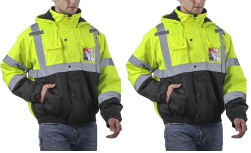 Image of sesafety Reflective Jacket for Men, High Visibility Jackets, Safety Jackets for Men, Hi Vis Construction Bomber Jackets Waterproof with Pockets and Zipper, Black Bottom, Class 3 (Pack of 2)