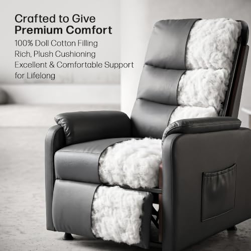 Image of DROGO Serenza Electric Motorised Recliner Sofa Chair 1 Seater for Home with Remote Control, Premium PU, Side Pocket, Padded Body, Cushion Armrest & Sturdy Footrest, 1Yr Warranty (Dark Grey)