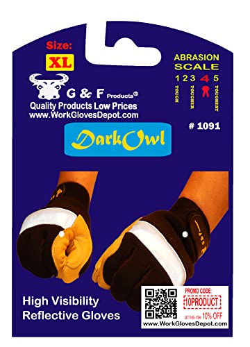 G & F 1091L Dark Owl High Visibility Reflective Performance Mechanics Work Gloves, Driving Gloves, Men's Large #TOP1
