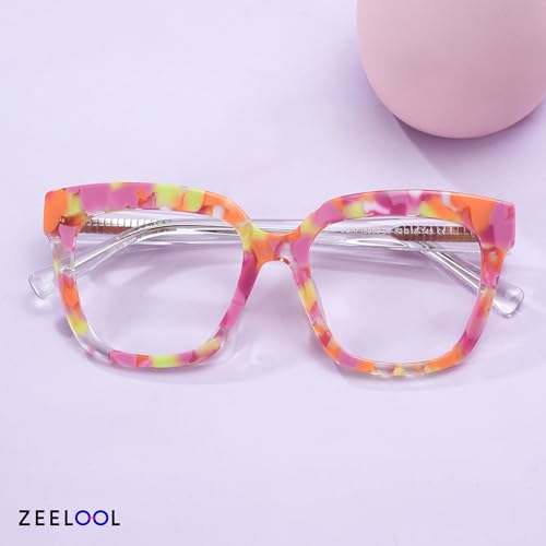 Image of Zeelool Glasses Frame for Women, Square Fashion Eyeglasses Eyewear Frame with Non-prescription Clear Lens & Spring Hinges ZJGA716969-08