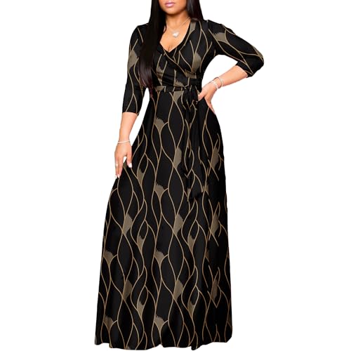 Image of FANDEE Plus Size Maxi Dress for Women Casual Summer Sundress V-Neck 3 /4 Sleeve