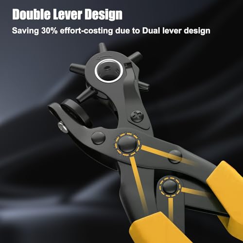 Image of Leather Hole Puncher, Diyife Full Set Punch Tool Kits for Belt, Watch Band, Shoe, Crafting, Handbag Straps, Fabric, with Extra Punch Plates and Ruler, Multi Hole Sizes Make - Yellow | Watch Band, Shoe,Handbag Straps, Fabric, with Extra Punch Plates and Ruler, Multi Hole Sizes Make - Yellow