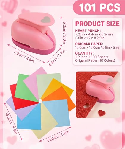 Image of 101 Pcs Stamp Puncher and Origami Paper, Postage Stamp Punch, Paper Punch Tool Set for DIY Scrapbooking and Craft Projects (pink)