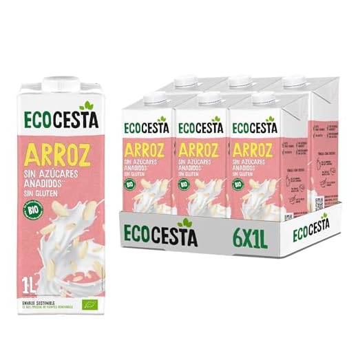 ECOCESTA MEJOR CADA DIA - Pack de 6 Unidades de 1 L de Bebida Ecológica Vegetal de Arroz - Sin Azúcar Añadido y Sin Gluten - Apto para Veganos - Ideal para Tomar Sola, con Café o en Batidos