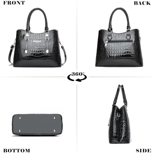 Medium Crocodile Pattern Tote Bags with Double Top Handle Shoulder Strap,Multi Pockets Crossbody Purses with Wallet Sets3