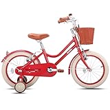 PANTHER (パンサー) Smile-Selene 子供・幼児ペダル式自転車 キッズバイク 軽量アルミニウム6061素材 補助輪 キックスタンド 泥除け標準装備 3〜8歳適合 かご付き 高さ調整可 厚手クッションサドル オシャレでカッコいいデザイン 男女共通 (Cherry Red, 14inch)