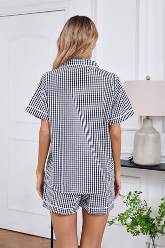 Image of LUBOT 100% Cotton Pajamas for Women 2 Piece PJ Set Poplin Woven Lightweight Ladies Button Short Sleeve Sleepwear S-XXL
