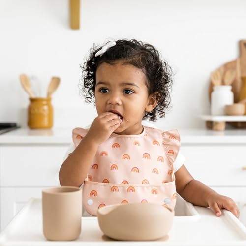 Image of SNOWIE SOFT Sleeved Bib Baby Bib with Pocket, Toddler Bib, Smock, Washable and Lightweight Waterproof Fabric, Fits Bibs for Baby 6 Months+