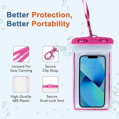 Image of CEDO Waterproof Mobile Pouch Universal Cover Case for All Mobiles, Cellphone Dry Bag Compatible for iPhone, Samsung, OnePlus, Realme, Redmi, Oppo, VIVO, All Smartphones Up to 7.2 inches (Pink)