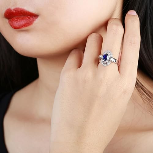 ANAZOZ Anillo de Boda de Mujer 4 Garras Oval con Zafiro Creado de 1.15ct y Moissanita, Anillo de Compromiso Mujer de Oro Blanco de 14 K, Plata Azul, Talla 9(49mm)