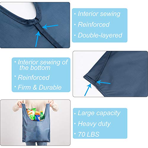 CiCiGo Große Wiederverwendbare Einkaufstaschen, Waschbar, Faltbar, 6 Stück, Strapazierfähig, Leicht, Faltbar, Geschenk-Tragetaschen, Strapazierfähiges Polyester, Grau