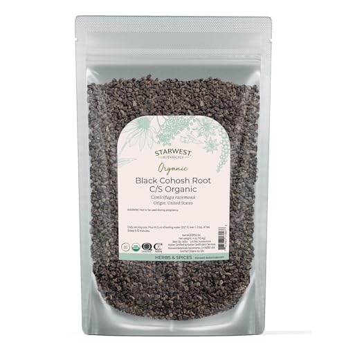 Starwest Botanicals Organic Black Cohosh Root - Dried Loose Herb for Tea, Cut & Sifted, Certified Kosher, Non-GMO - 4 oz Pouch
