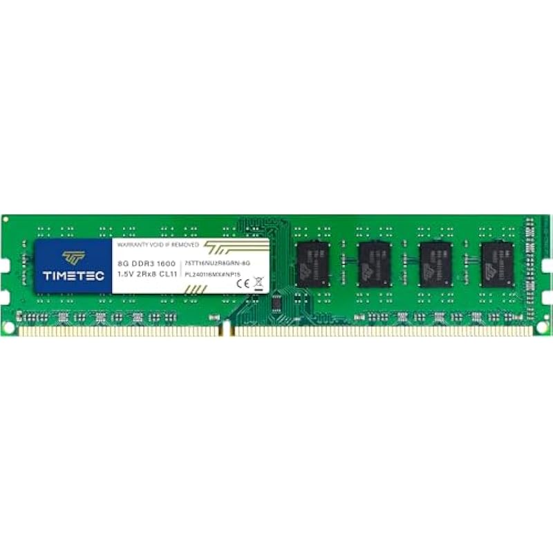Timetec 8GB DDR3 1600MHz(DDR3-1600) PC3-12800 Non-ECC Unbuffered 1.5V CL11 2Rx8 Dual Rank 240 Pin UDIMM Desktop PC Computer Memory RAM Module Upgrade DDR3 8GB