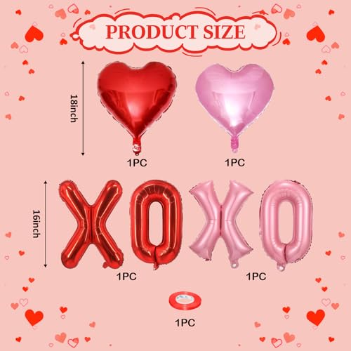 Image of Red XOXO Heart Balloons 6 Pcs Valentines Day Balloons Red Pink Gold Heart Shaped Balloon XOXO Balloon Letters for Girls Women Anniversary Sweet Valentine Day Romantic Decor Special Night Party