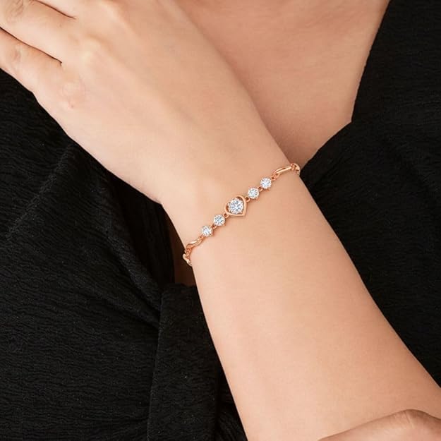 Image of Nilu's Collection Rose Gold And Silver Plated Heart Shape Jewellery Set For Women