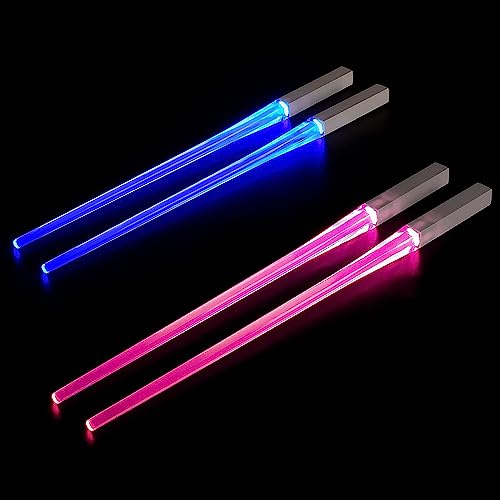 POFET 2Pairs of Lightsaber Chopsticks LED Light-Up Chopsticks for Kitchen Dinner Party -Blue + Pink