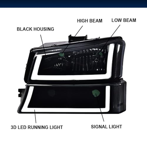 Image of GRAND ORANGE LED DRL Headlight Assembly Fit Chevy Silverado 1500 2500 3500 HD 2003-2006, Fit Chevy Avalanche 1500 2500 03-06 GM250222, GM2503224, 10396913 Smoky lens Black Housing Clear Reflector