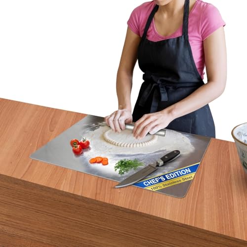 Image of TEKCOOL Large Countertop Stainless Steel Chopping Board for Kitchen,Fruit and Vegetable Cutting & Chopping Board (Size 41CM X 31CM)?