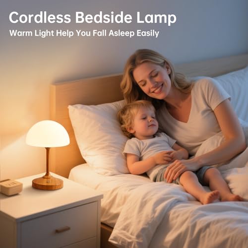 Image of Mushroom Lamp Cordless Lamp Table Lamp,Outdoor Waterproof Shower Lamps,5000mAh Rechargeble Battery Operated Dimmable Touch Desk Lamps,LED Night Light for Bathroom Patio Camping Restaurant