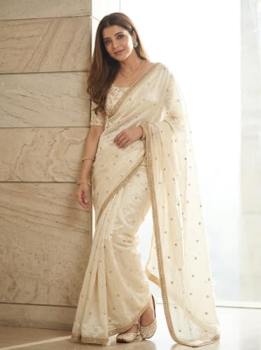 Image of ORHANS Women's Chiffon Saree with Unstitched Blouse Piece Solid Pattern and Laced Border | Lightweight Sarees for Woman | Plain Saris Daily Use | Womens Saree Modern Pattern| Stylish Saree