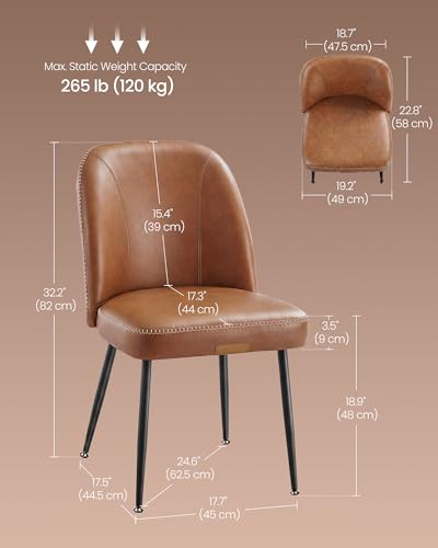 Image of VASAGLE EKHO Collection - Dining Chairs Set of 2, Upholstered Kitchen Chairs, Comfortable Seat, Synthetic Leather with Stitching, Mid-Century Modern, with Storage Pocket, Caramel Brown UKDC190KN01