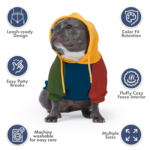 Image of Spark Paws Dog Hoodie - Premium Dog Sweater for Small, Medium, and Large Dogs | Warm Outfits for French Bulldogs, Pitbull, Puppy, Winter Jacket Alternative - Primary Color Block - XL