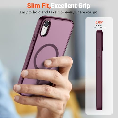 Image of SUPFINE Magnetic for iPhone XR Phone Case Wine Red | With Screen Protector, Translucent Matte, Compatible with MagSafe, Military Grade Drop Proof, Rugged Shockproof Protective