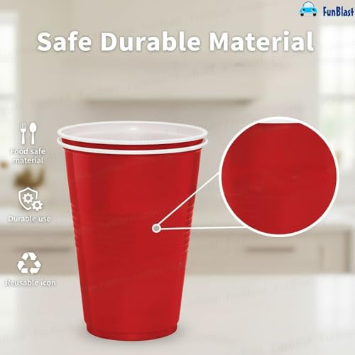 Image of FunBlast Party Drinking Glasses - 20 Pcs | 500 ML Reusable Beer Pong & Cocktail Cups | Leakproof, Strong & Durable Plastic Glass Set for Parties, Events & Celebrations (Red)