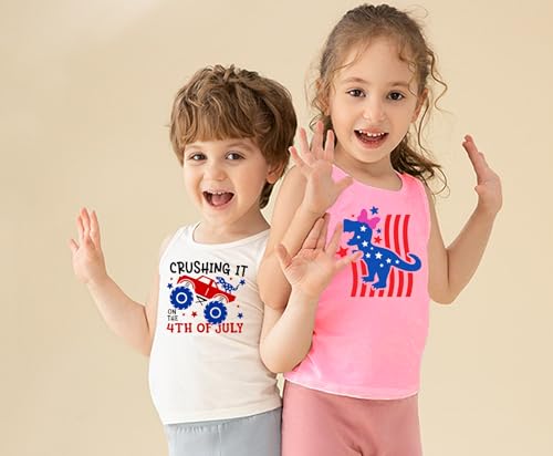 Image of 4th of July Tank Tops Boys Girls American Flag Shirts Kids Patriotic USA T-Shirt Cotton Sleeveless Tees Tops 1-7T