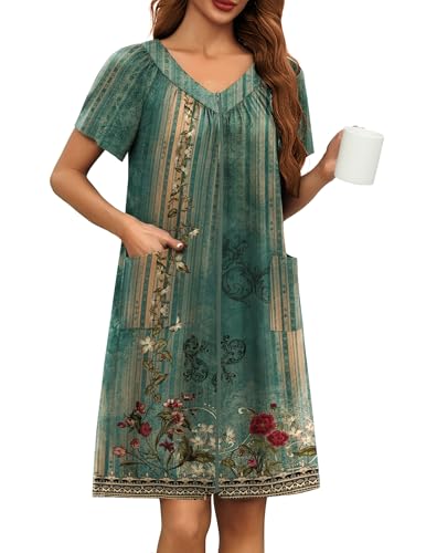 Image of Ekouaer Women Robe Zipper Front Mumu Duster Robes Zip Up Housecoat Soft Sleepwear with Pockets