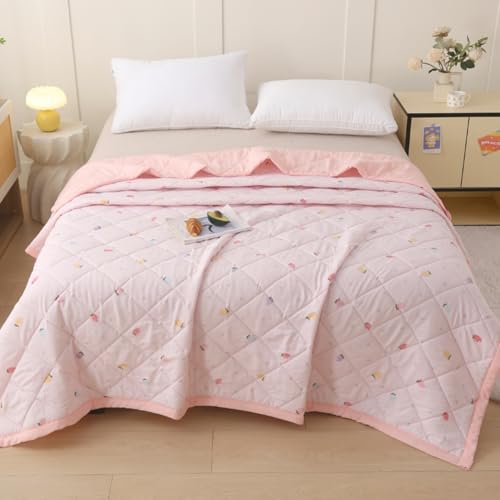 Highdi Bedding Edredón Acolchado, 2.5 TOG Microfibra Bedding Ligero Edredón Color Liso Edredon Cama, Manta de Cama para Sala de Estar, Dormitorio, Estudio (Fresa Rosa,180x200cm)