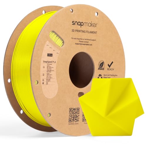 Image of Snapmaker PLA Basic Filament 1.75mm,Snapspeed 3D Printer Filament Up to 300mm /s High Speed Printing,Dimensional Accuracy + /- 0.02 mm,Clog-Free for Most FDM Printers,1kg (2.2lbs) (Bright Yellow-RFID)