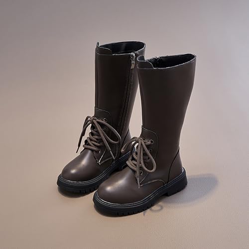 IWIHMIV Western Riding Boots Riding Boots for Girls Lace Up Side Zipper Mid Calf Riding Winter Boots Leather Boots4