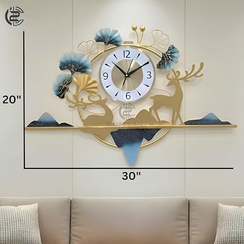 Image of Craft2lance 30-Inch Wall Clock Decor Art Sculpture for Home & Office | Modern Large Deer Metal Wall Clock for Living Room, Bedroom, Restaurant & Cafe | Stylish Decorative Timepiece (76 cm)
