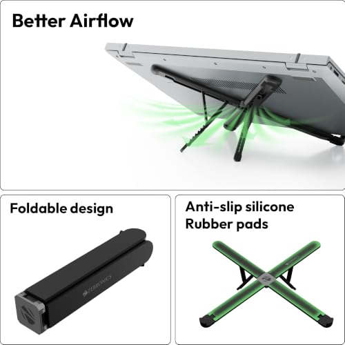 Image of Zebronics NS2500 Foldable Laptop Stand, 8 Adjustable Levels, Supports Up to 17-Inch Laptops, 5kg Load Capacity, Anti-Slip Silicone Pads, Portable & Easy to Carry, Ergonomic Design (Black)