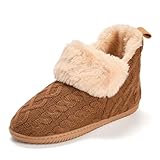 Dearfoams Women's Moritz Boot, Chestnut Cable Knit, 9